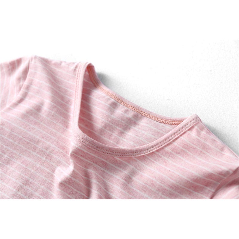Uobzyaq Princess Nightgowns for Toddler Girls Cotton Stripe Sleepwear Pajamas Summer Short Sleeve Nightdress for 3-10 Years Pink Size 5-6Years(120) - Image 3
